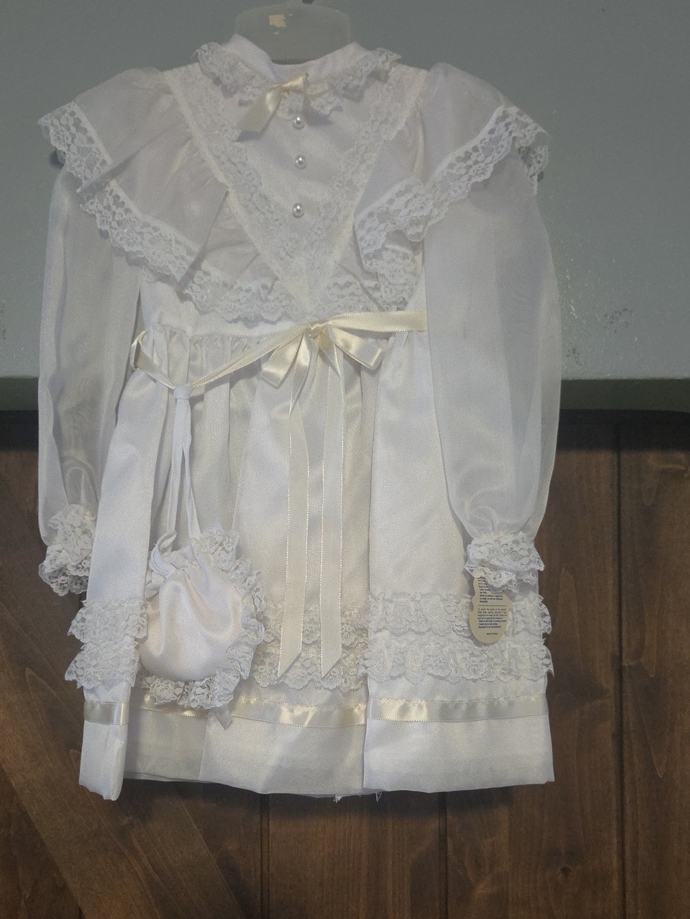 Ivory Lace-Trim Formal Dress for Girls with Satin Bow